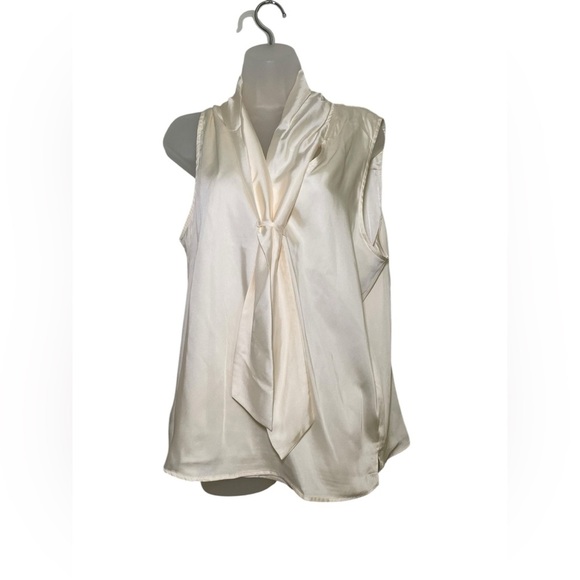 Issac Mizrahi Tops - Isaac Mizrahi New NWT Ivory Satin Tie Front Tank Blouse Size Large